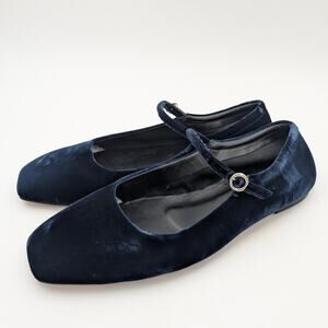 $375 Aeyde Uma Velvet Ballet Flats Buckle Strap Women's Blue Size US9 EU39.5